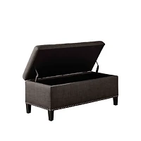 Black Linen Button Tufted Storage Bench