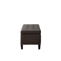 Black Linen Button Tufted Storage Bench