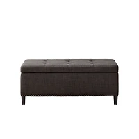 Black Linen Button Tufted Storage Bench