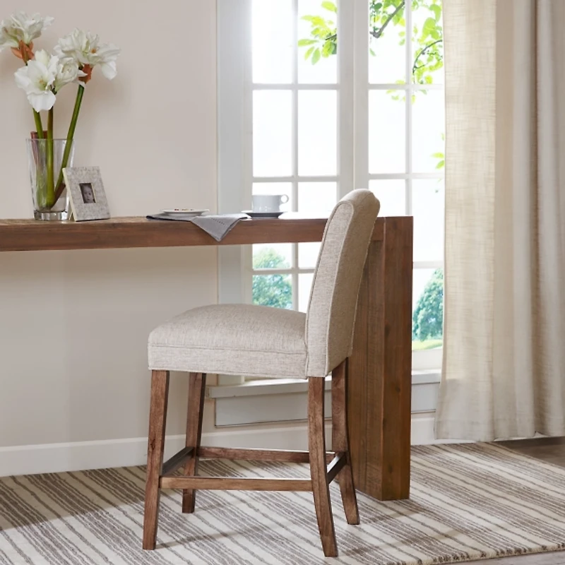 Ivory Upholstered Wood Counter Stool