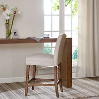 Ivory Upholstered Wood Counter Stool