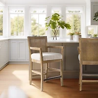 Ivory Upholstered Cane Backrest Counter Stool