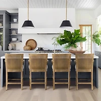 Ivory Upholstered Cane Backrest Counter Stool