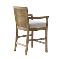 Ivory Upholstered Cane Backrest Counter Stool