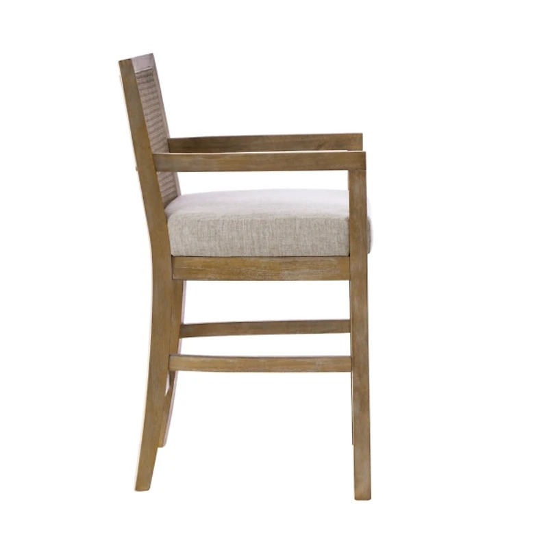 Ivory Upholstered Cane Backrest Counter Stool