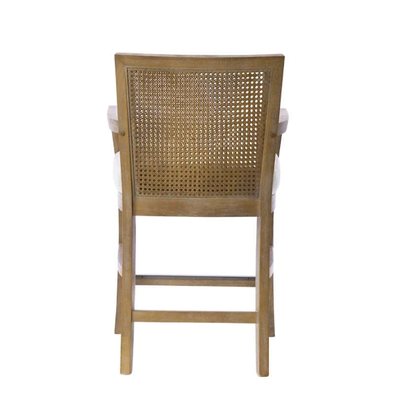 Ivory Upholstered Cane Backrest Counter Stool