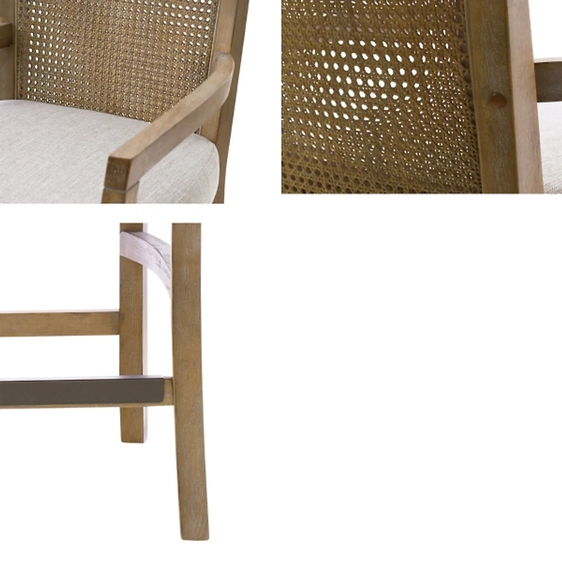 Ivory Upholstered Cane Backrest Counter Stool