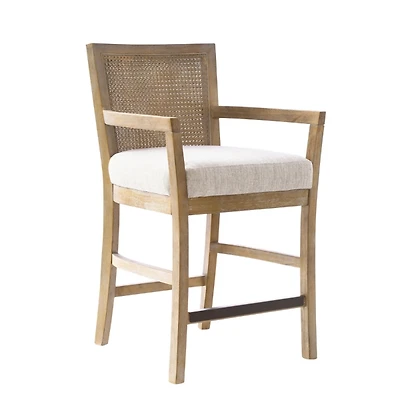 Ivory Upholstered Cane Backrest Counter Stool