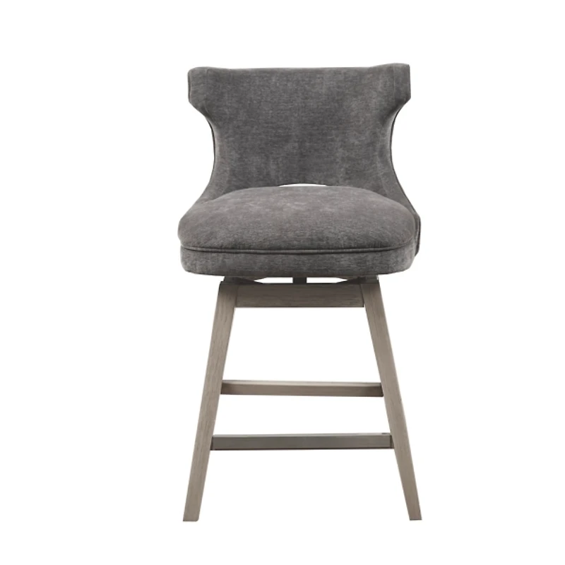 Gray Upholstered Wood Swivel Counter Stool