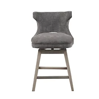 Gray Upholstered Wood Swivel Counter Stool