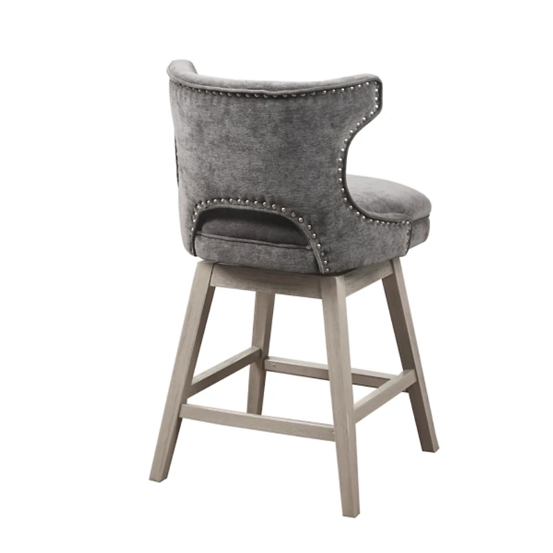 Gray Upholstered Wood Swivel Counter Stool