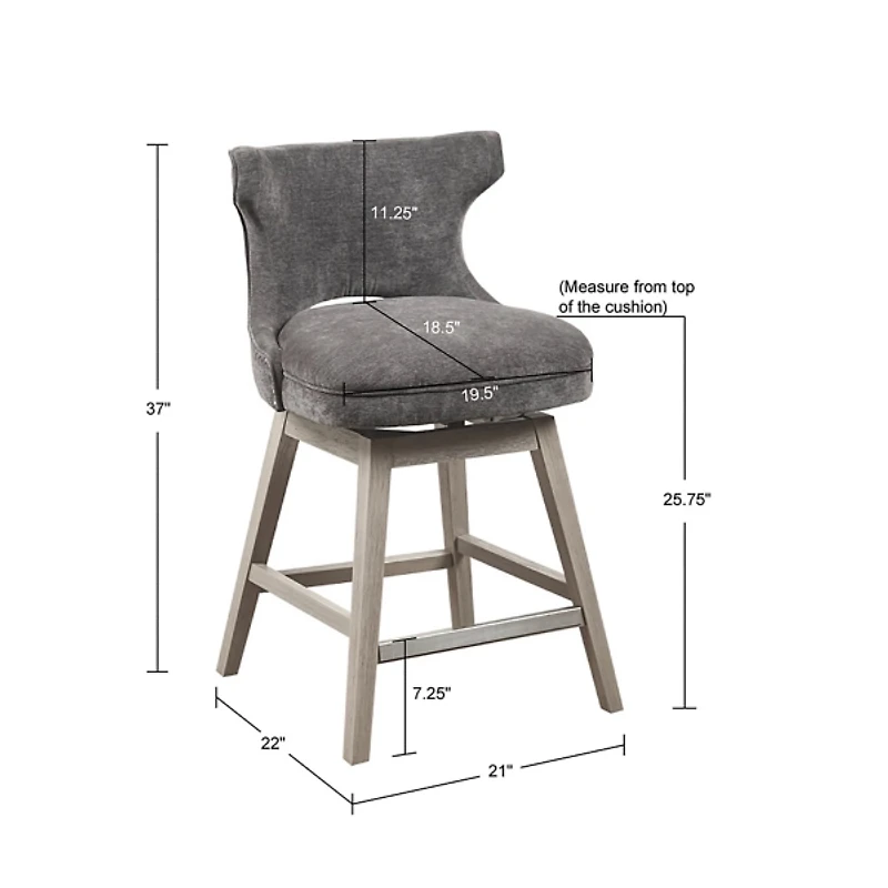 Gray Upholstered Wood Swivel Counter Stool
