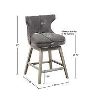 Gray Upholstered Wood Swivel Counter Stool