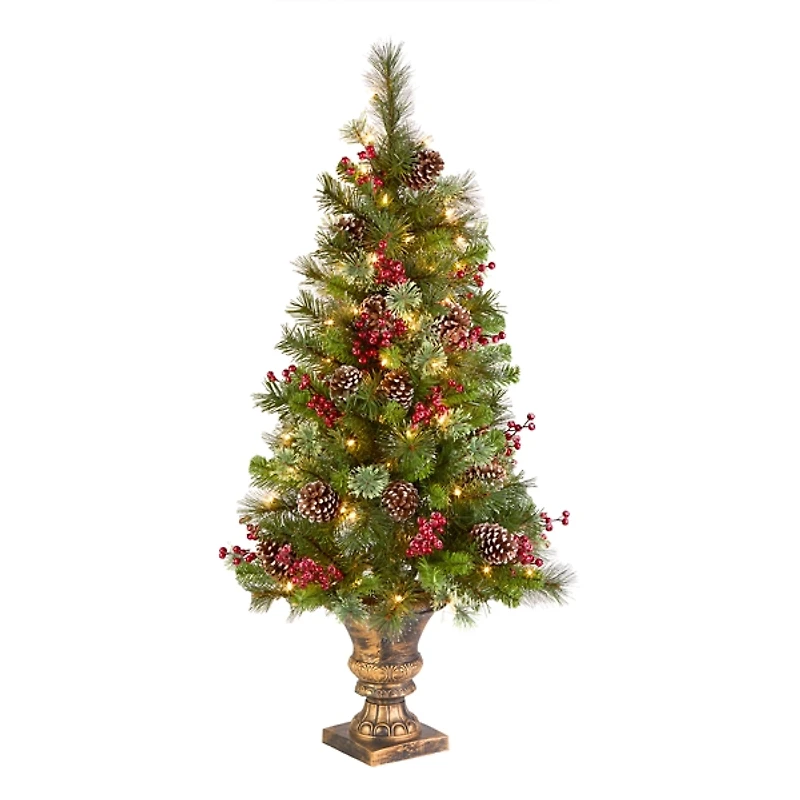 4 ft. Pre-Lit Iced Berry & Pine Tree in Bronze Urn