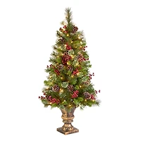 4 ft. Pre-Lit Iced Berry & Pine Tree in Bronze Urn