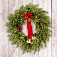 Christmas Bells Pine Wreath with a Red Bow