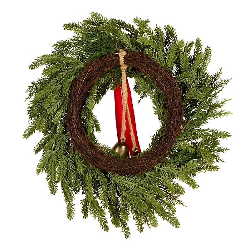 Christmas Bells Pine Wreath with a Red Bow