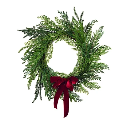 Christmas Cottage Wreath with Red Bow