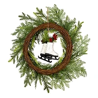Winter Skates Christmas Wreath with Red Berries