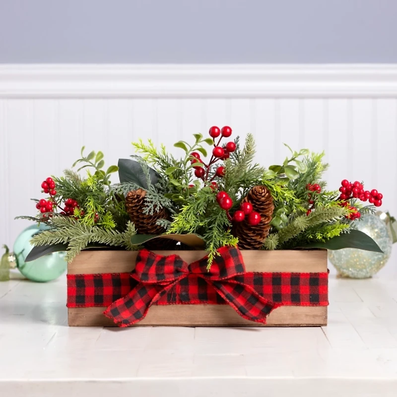 Classic Christmas Buffalo Check Bow Centerpiece