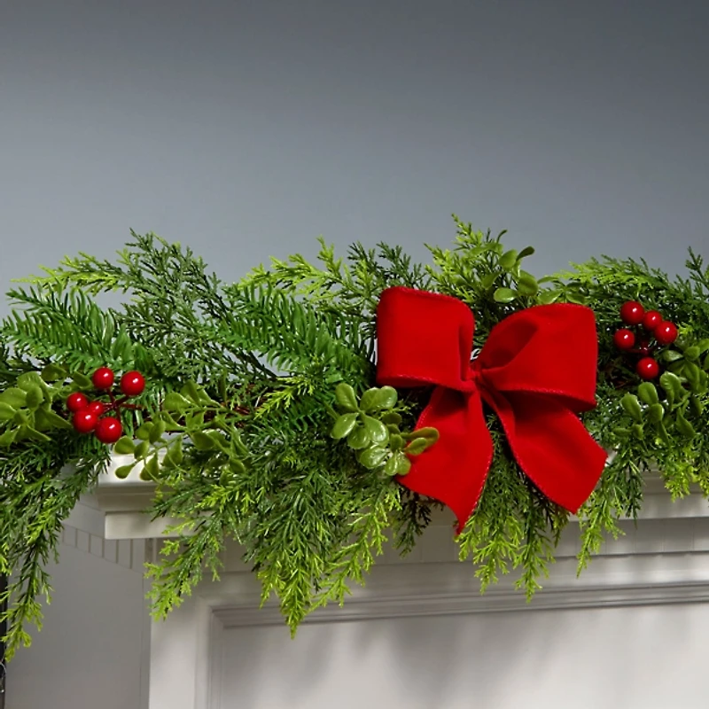 Cypress and Red Berry Christmas Garland, 6 ft.