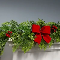 Cypress and Red Berry Christmas Garland, 6 ft.