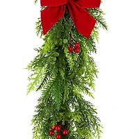 Cypress and Red Berry Christmas Garland, 6 ft.