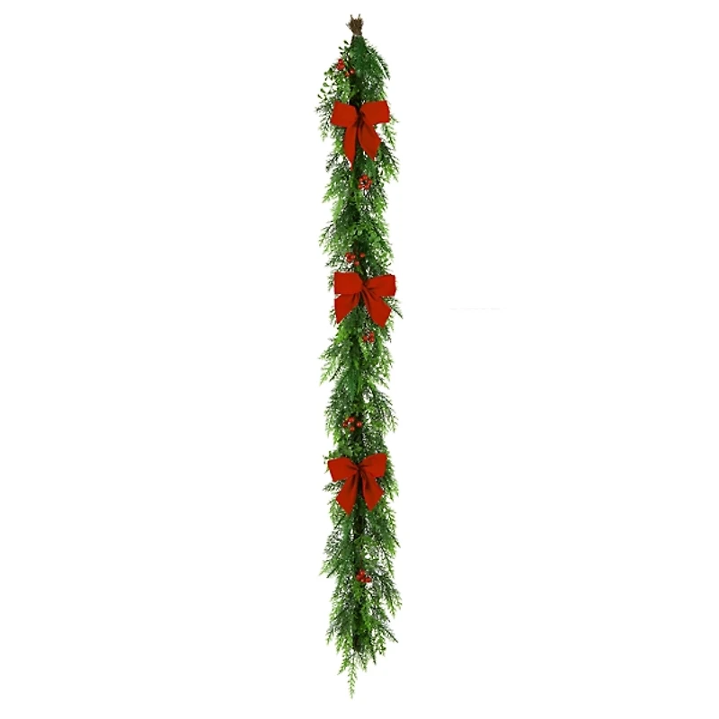 Cypress and Red Berry Christmas Garland, 6 ft.