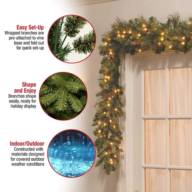 Pre-Lit Carolina Pine Christmas Garland, 9 ft.