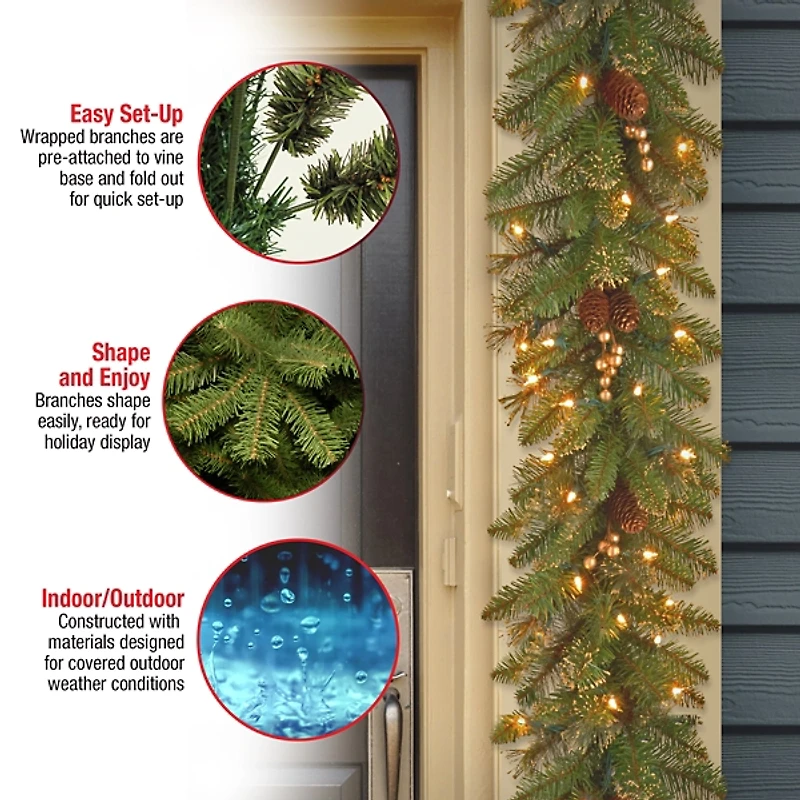 Pre-Lit Glittery Gold Pine Garland, 9 ft.