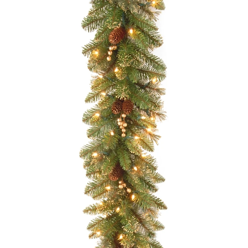 Pre-Lit Glittery Gold Pine Garland, 9 ft.