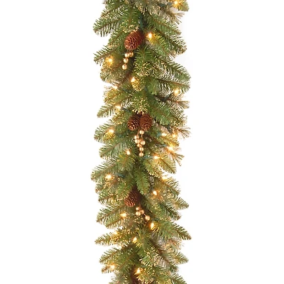 Pre-Lit Glittery Gold Pine Garland, 9 ft.