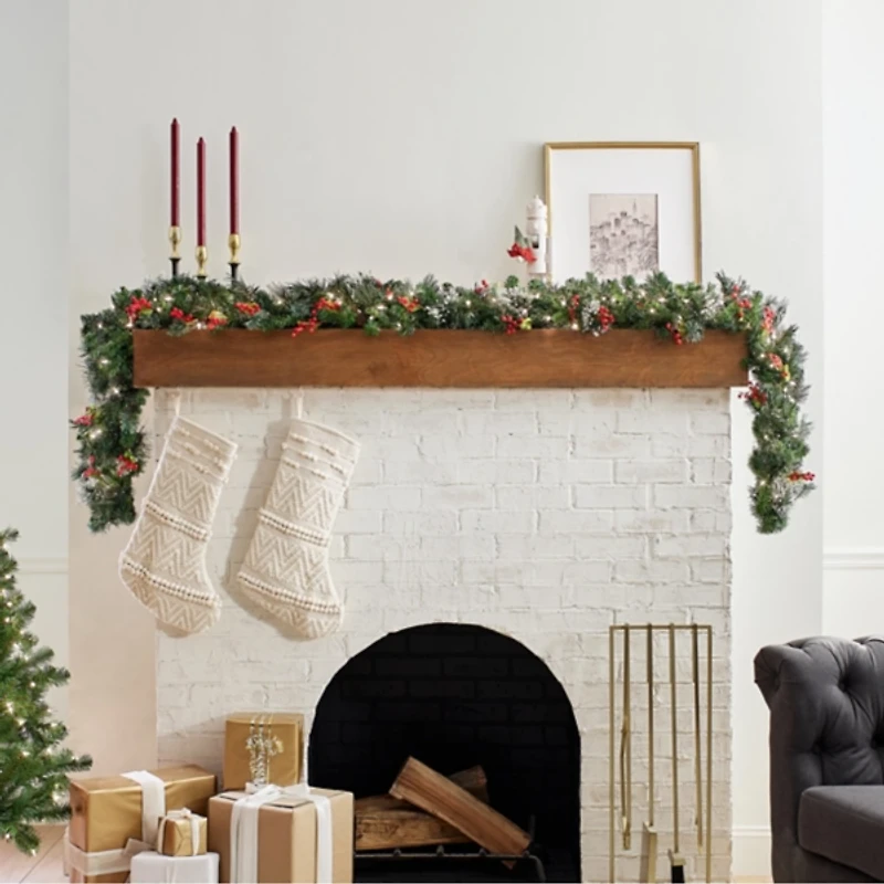 Pre-Lit Wintry Pine Christmas Garland, 9 ft.