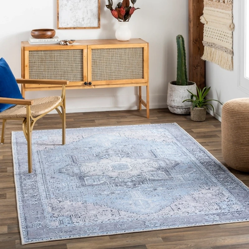 Amelie Silver Blue Classic Washable Area Rug