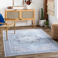 Amelie Silver Blue Classic Washable Area Rug