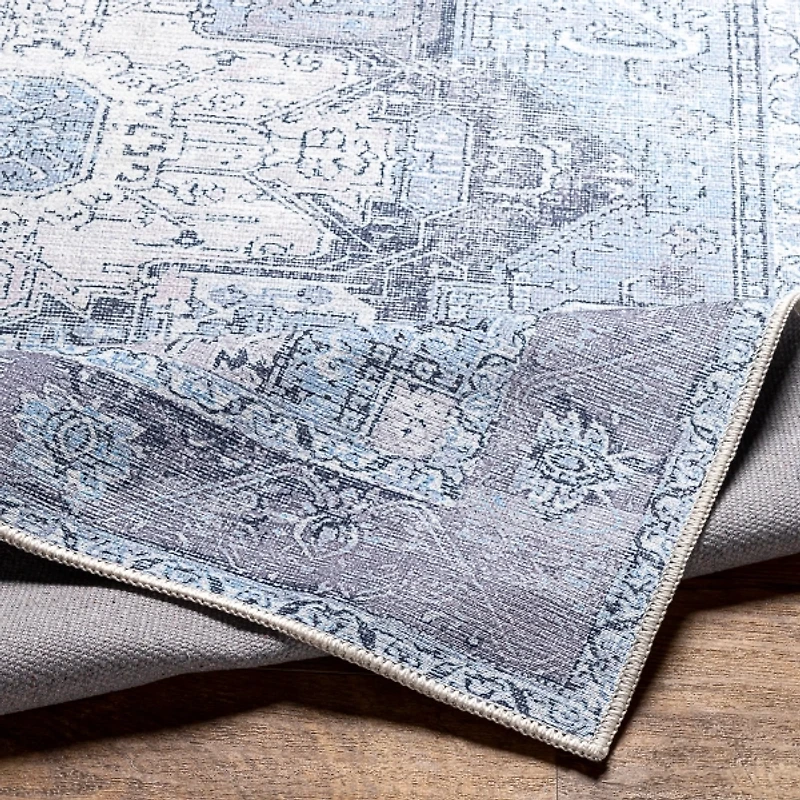 Amelie Silver Blue Classic Washable Area Rug