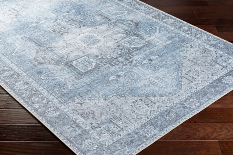 Amelie Silver Blue Classic Washable Area Rug