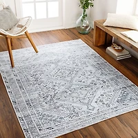 Blue Traditional Washable Area Rug