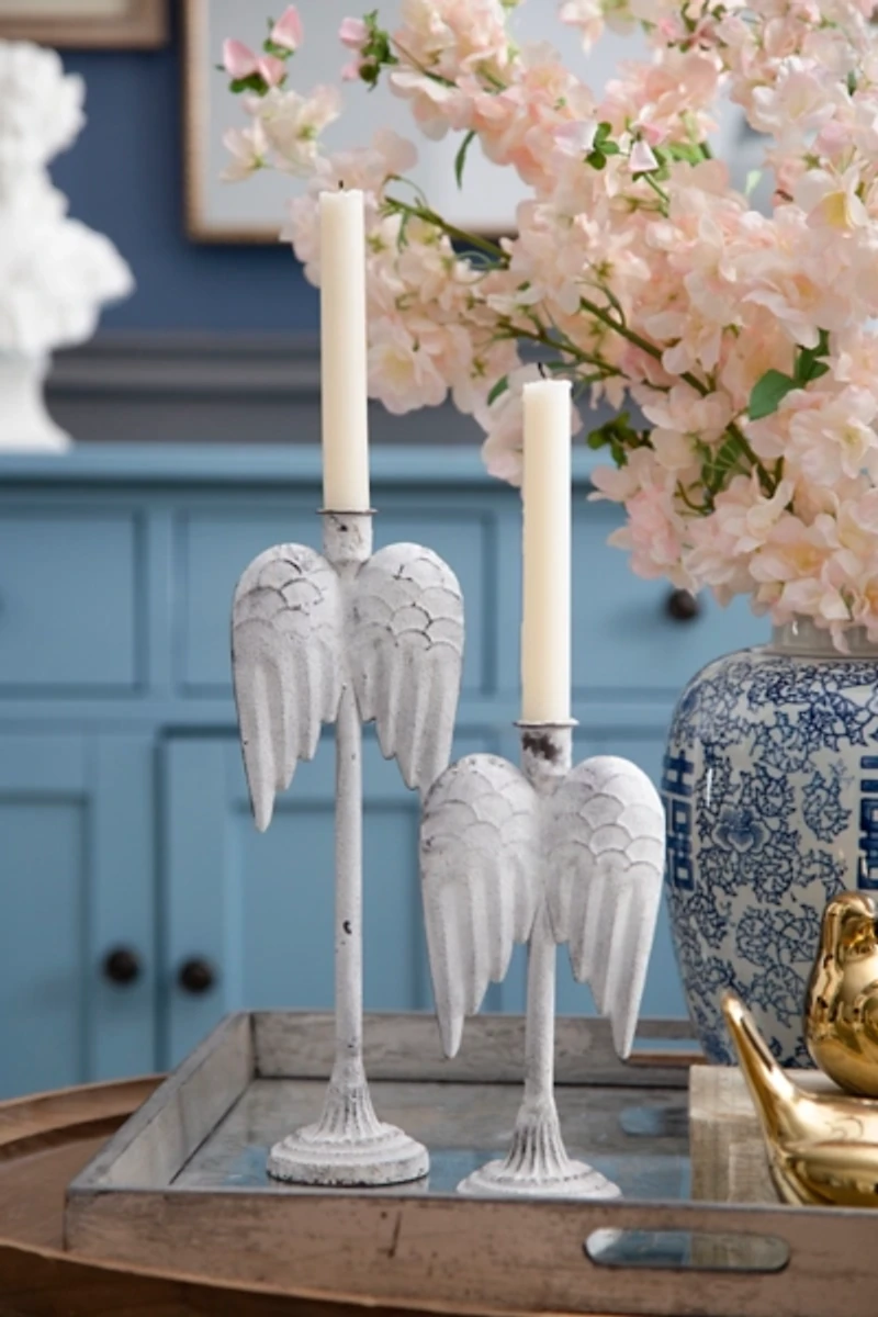 Angel Wing Taper Candle Holders, Set of 2