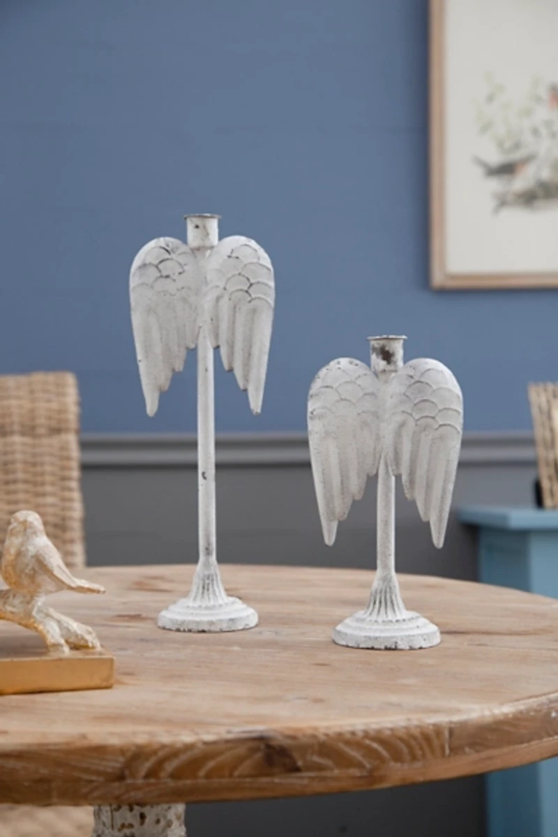 Angel Wing Taper Candle Holders, Set of 2
