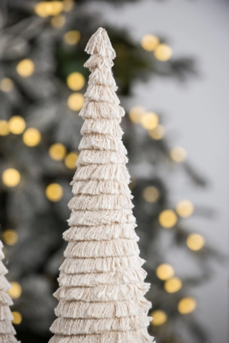Fringe Embellished Christmas Trees, Set of 2