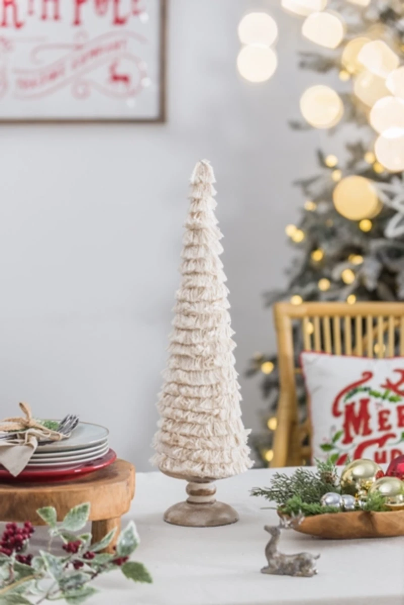 Fringe Embellished Christmas Trees, Set of 2