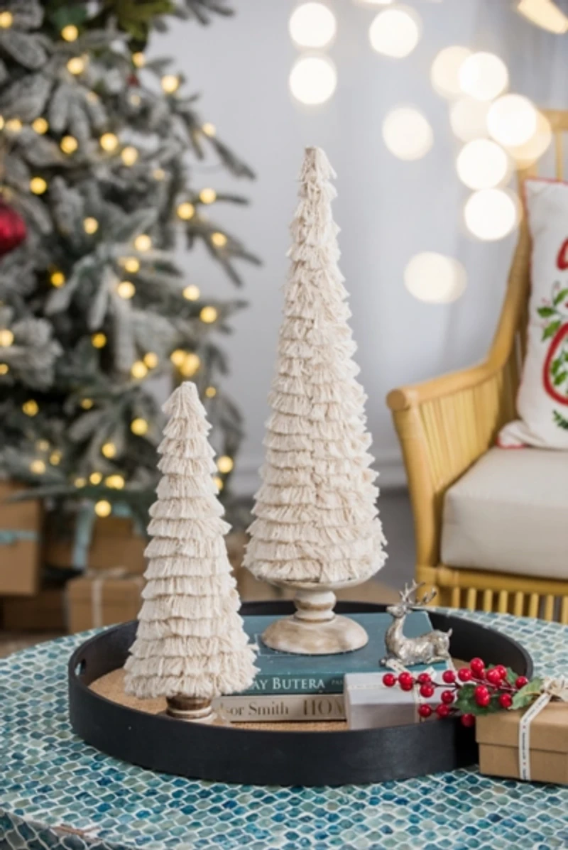 Fringe Embellished Christmas Trees, Set of 2