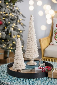 Fringe Embellished Christmas Trees, Set of 2