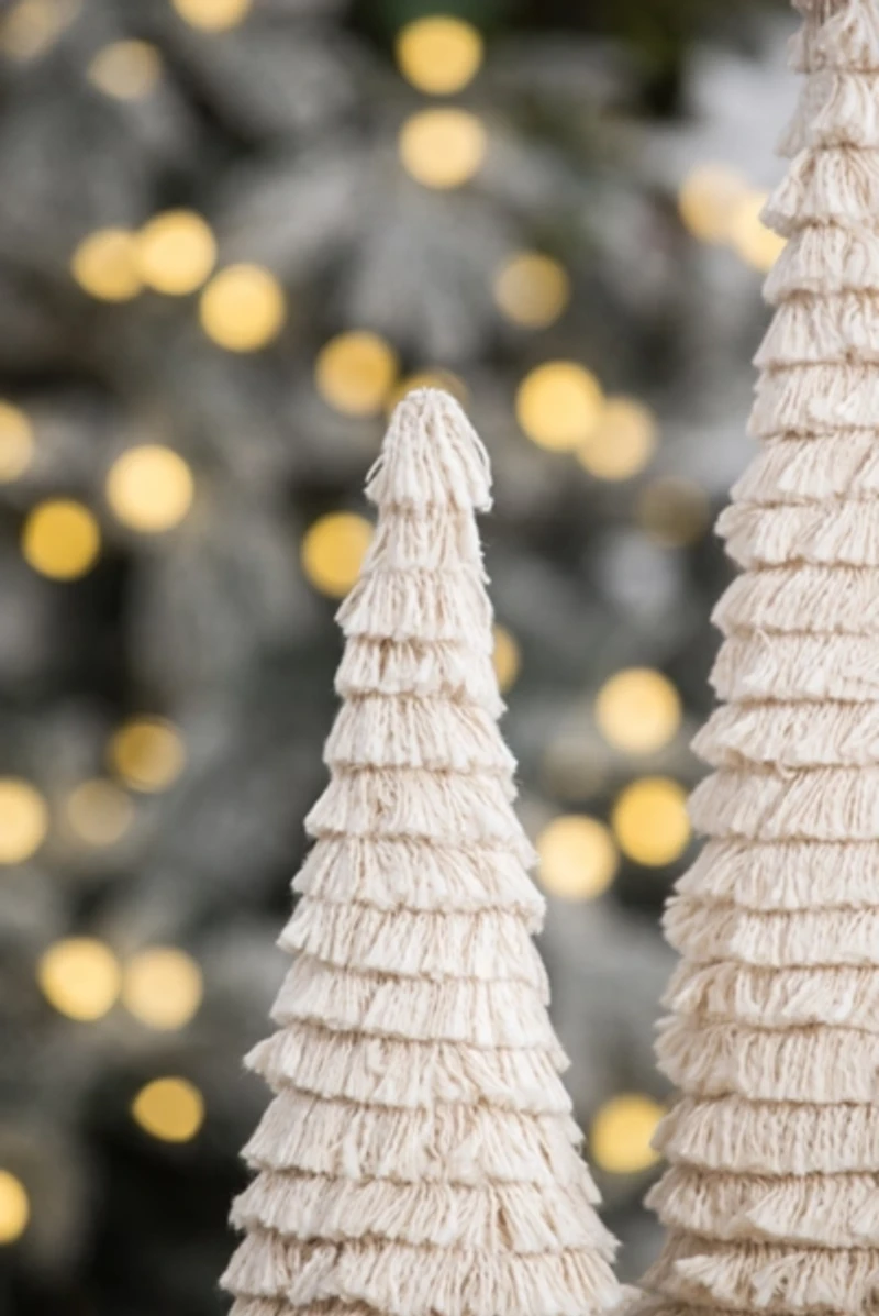 Fringe Embellished Christmas Trees, Set of 2