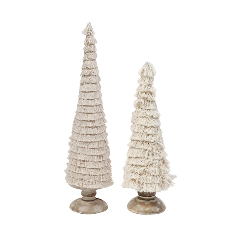 Fringe Embellished Christmas Trees, Set of 2
