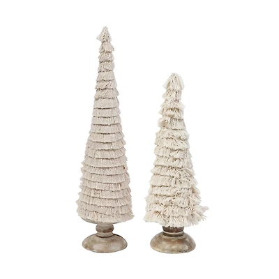 Fringe Embellished Christmas Trees, Set of 2