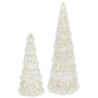 LED Glass Cone Snowy Trees, Set of 2