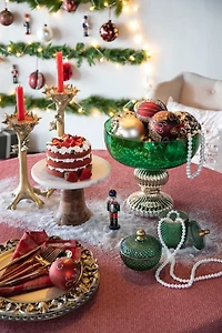 Green Glass Vase with Gold Pedestal Base