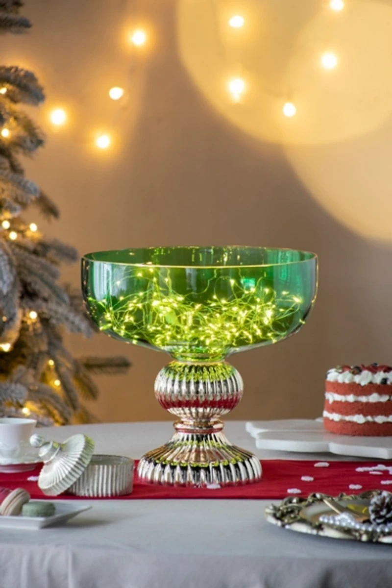 Green Glass Vase with Gold Pedestal Base